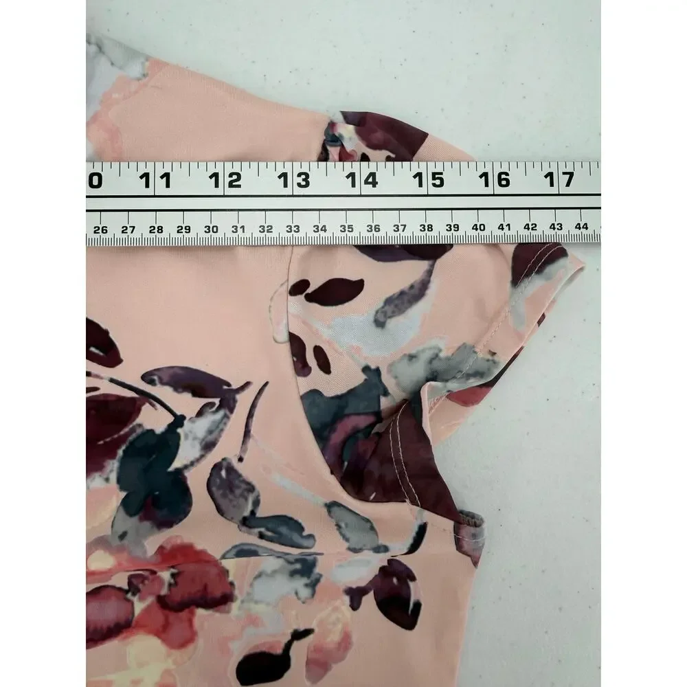 NWT Kastel Sport Cap Sleeve Rose Gold Zip Pearl Blush Watercolor Blouse Size XS - Picture 11 of 13